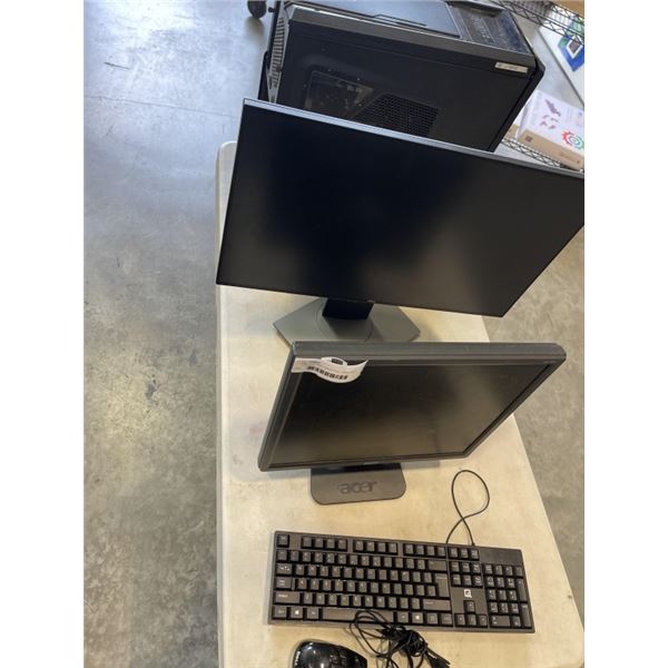 COMPUTER AND 2 MONITORS - UNTESTED, FOR PARTS