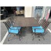 Image 1 : 5PC METAL PATIO SET - 4 CHAIRS AND TABLE  W/ BLUE CUSHIONS