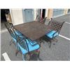 Image 2 : 5PC METAL PATIO SET - 4 CHAIRS AND TABLE  W/ BLUE CUSHIONS