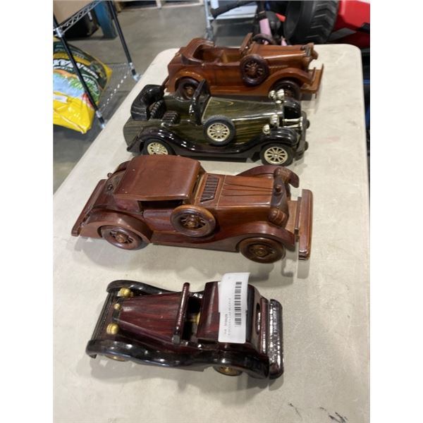 4 WOODEN CAR MODELS