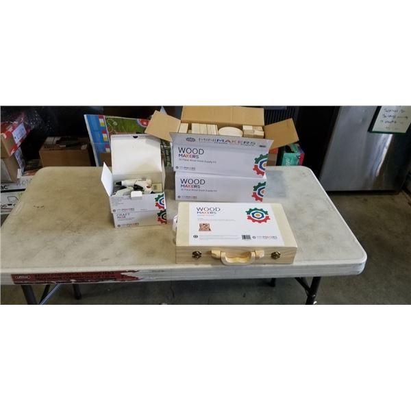 NEW WOOD MAKERS STARTER TOOL KIT, 2 NEW 30PC WOOD STOCK SUPPLY KITS, AND 2 HOT GLUE GUN STANDS W/ 20