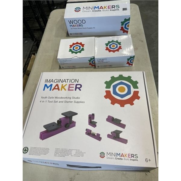 NEW IMAGINATION MAKER YOUTH SAFE QOOD WORKING 4-IN-1 STUDIO KIT, NEW 30PC WOOD STOCK SUPPLY KITS, AN
