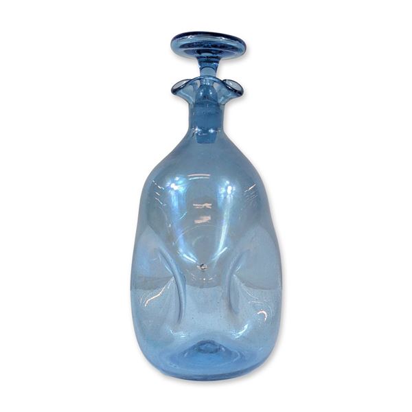 Blenko Mid-Century Pinched Blue Glass Decanter