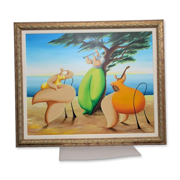 Jean-Louis Toutain (French 1948-2008) Musicians on the Beach, Oil on Canvas, Signed