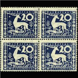 1920 RARE Wurttemberg 20 Pfennig Mint Official Stamp Block of 4 (STM-0354)