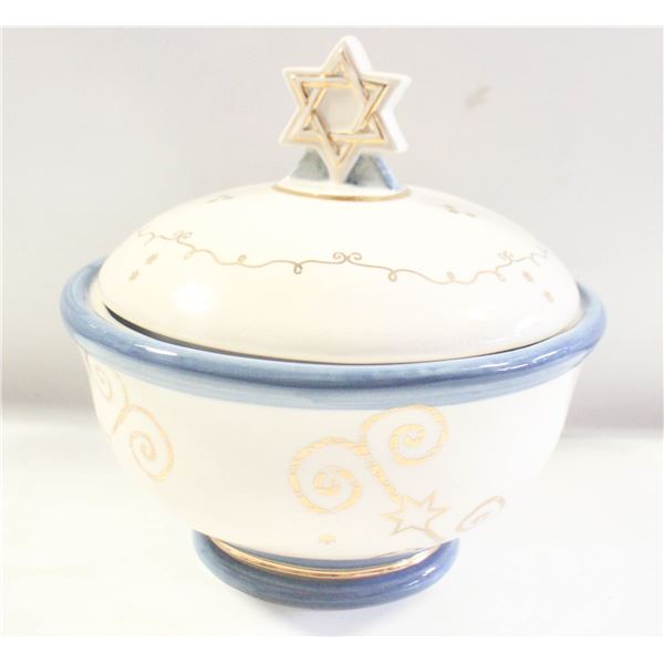 VINTAGE JUDAIC PORCELAIN LIDDED BOWL