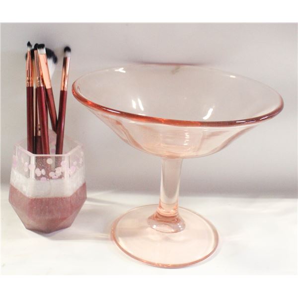PINK DEPRESSION GLASS DISH & NEW