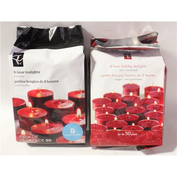 2 NEW SEALED 50P OF 8 HOUR TEA LIGHTS