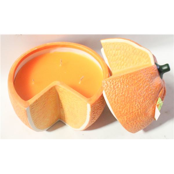NEW LARGE 3 WICK ORANGE SCENTED CANDLE IN