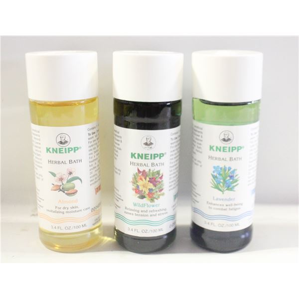 3 NEW BOTTLES OF KNEIPP HERBAL BATH OILS
