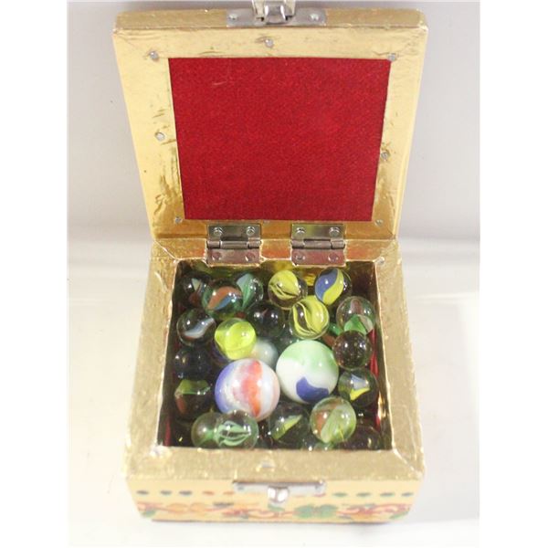 INDIAN BRASS VINTAGE BOX WITH MARBLES