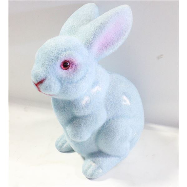 VINTAGE BLUE FLOCKED BUNNY COIN BANK