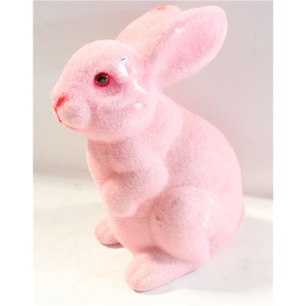 VINTAGE PINK FLOCKED BUNNY COIN BANK