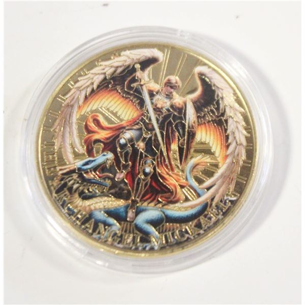 GOLDEN PLATED ARCHANGEL MICHAEL COIN