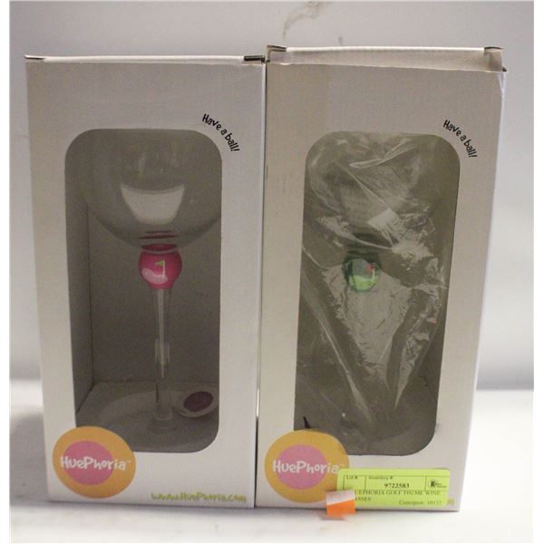 2 HUEPHORIA GOLF THEME WINE GLASSES