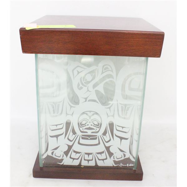 CLARENCE WELLS PLATE GLASS ETCHING BOX WOOD
