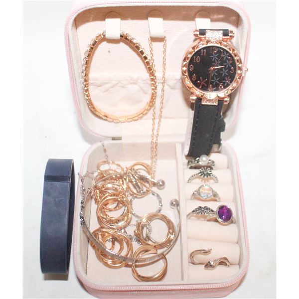 TRAVELING JEWELRY BOX FULL OF JEWELRY