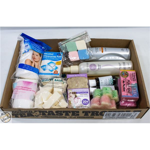FLAT OF LADIES BATH AND HAIR PRODUCTS