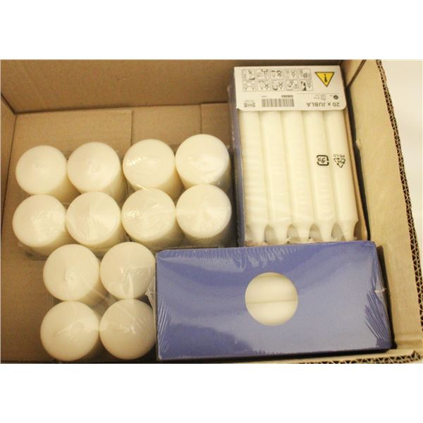 CANDLES- NEW- BOX LOT ASSORTED