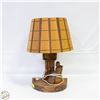 Image 1 : FOLK ART CARVED WOOD LAMP H-20" MISSING THE PIECE-