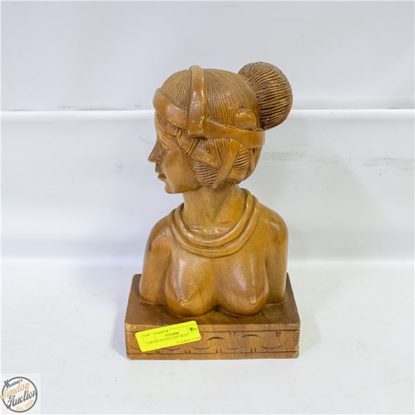 CARVED WOOD LADY BUST