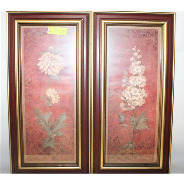 PAIR 12"X24" ORNATE FRAMED GLASS FLORAL