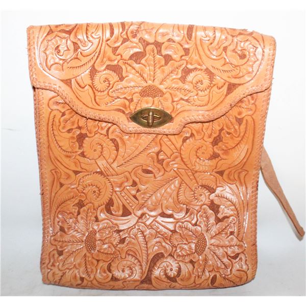 VINTAGE HAND-TOOLED LEATHER FLORAL