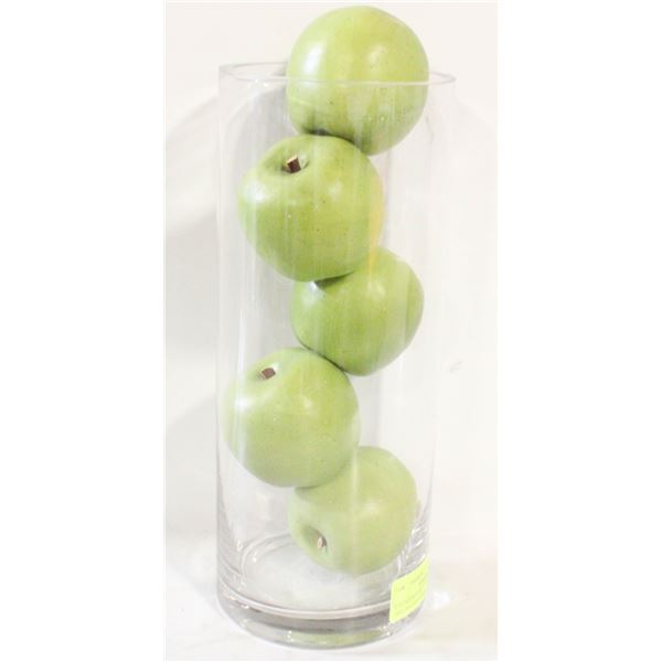 CYLINDER VASE 12’’X4.5’’ + 5 DECORATIVE APPLES