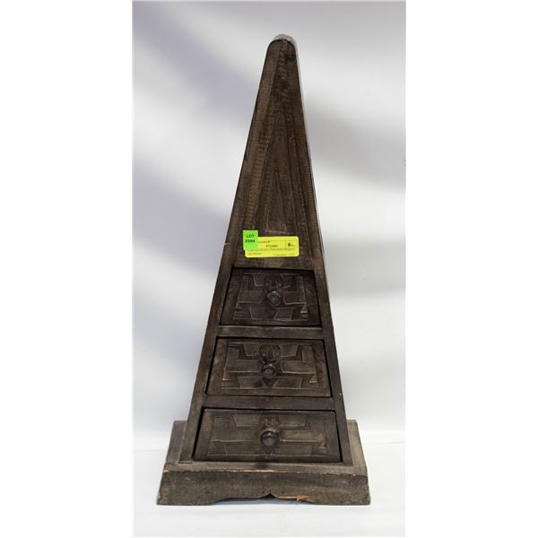 CARVED WOOD PYRAMID SHAPED DRAWERS