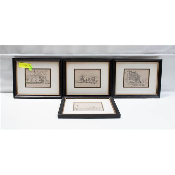 4 FRAMED VINTAGE DRAWINGS