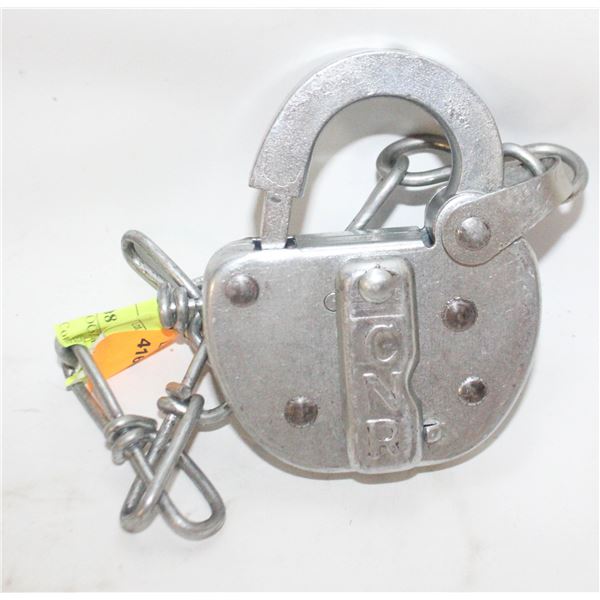 RAILWAY SWITCH LOCK STAMPED CNR WITH CHAIN