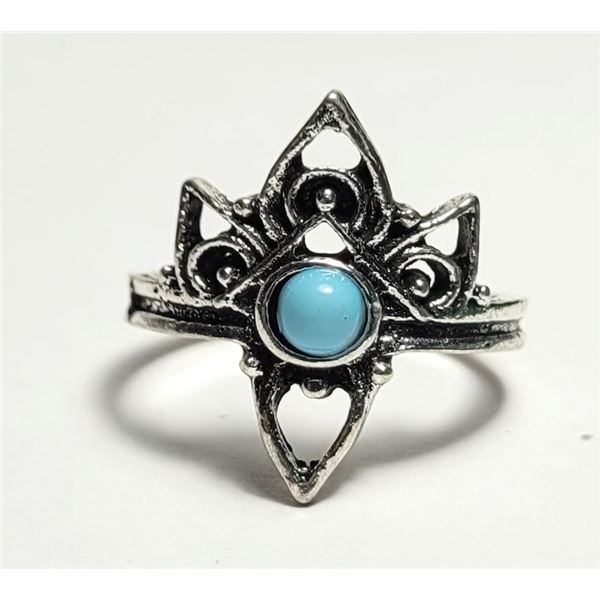 6) SILVER TONE & TURQUOISE SIZE 6.5