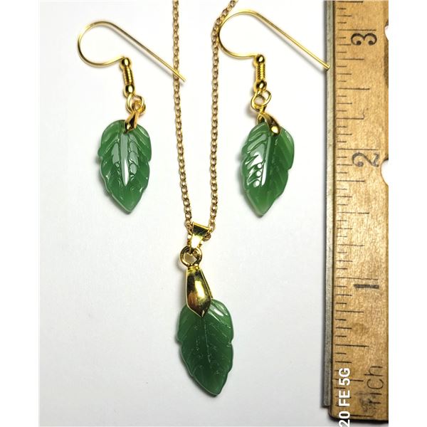 10) GOLD TONE WITH GREEN JADE LEAF