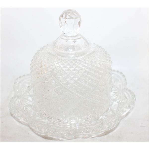 CRYSTAL GLASS BUTTER DISH WITH LID
