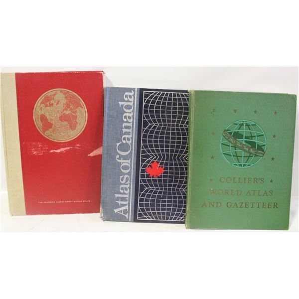 3 VINTAGE HARD COVER ATLAS WITH INSERTS