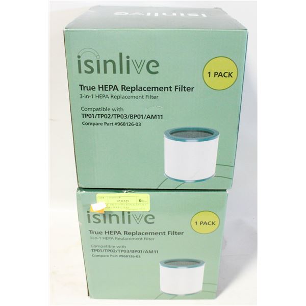 2 PACK TRUE HEPA REPLACEMENT AIR PURIFIER FILTERS