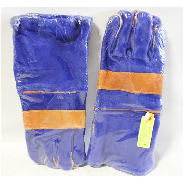 2PK BLUE LEATHER HEAT RESISTENT WELDING GLOVE NEW
