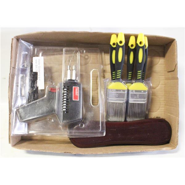 5PK PAINT BRUSHES+HORSE BRUSH+WELLER SOLDERING GUN