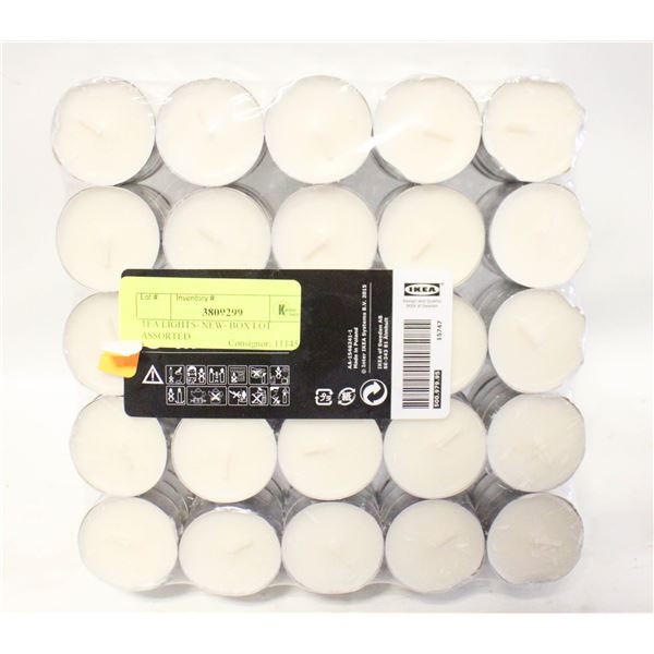 TEA LIGHTS- NEW- BOX LOT ASSORTED