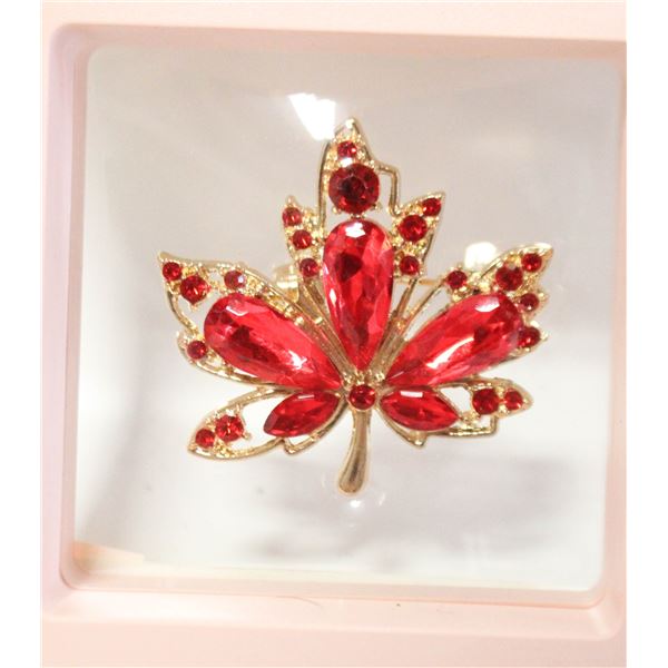 NEW RED MAPLE LEAF RHINESTONE BROOCH 1.57’’X1.5’’