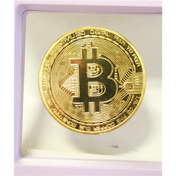 NEW NOVELTY BITCOIN GOLD TONE ETCHING