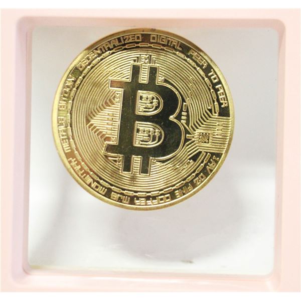 NEW NOVELTY BITCOIN GOLD TONE ETCHING