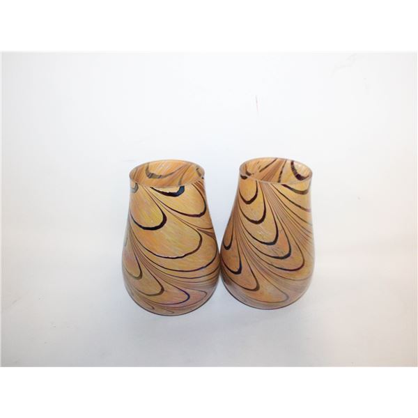 2 TELEFLORA IRIDESCENT GLASS VASES