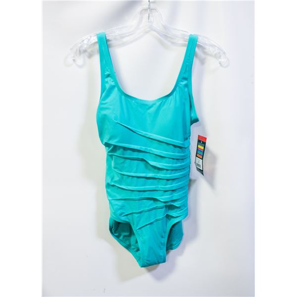 NEW ROOTS WOMENS 1 PIECE SWIMSUIT CYAN SIZE 8