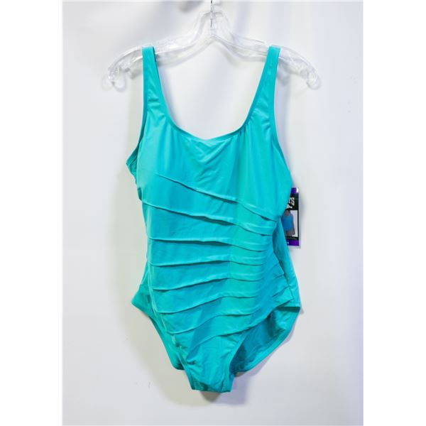 NEW ROOTS WOMENS 1 PIECE SWIMSUIT CYAN SIZE 14