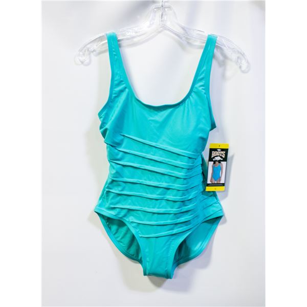 NEW ROOTS WOMENS 1 PIECE SWIMSUIT CYAN SIZE 6