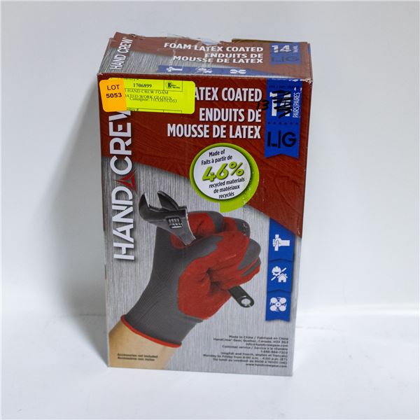BOX OF 13 HAND CREW FOAM LATEX COATED WORK GLOVES