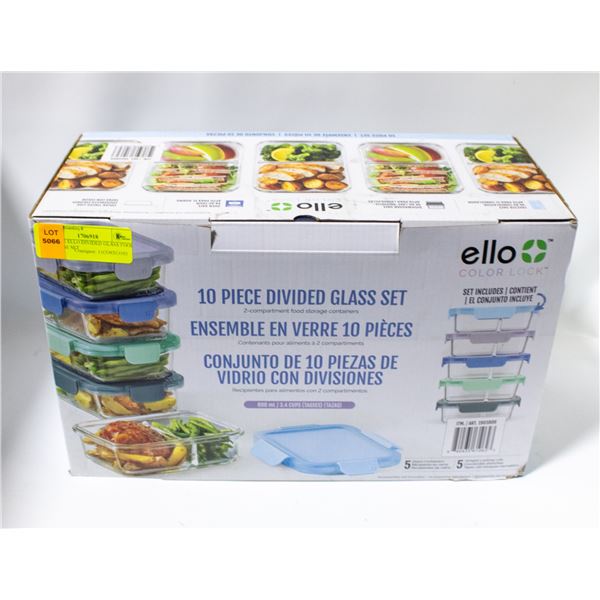 10 PIECE ELLO DIVIDED GLASS FOOD STORAGE SET