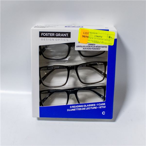 NEW 3 PACK OF FOSTER GRANT READING GLASSES +2.50