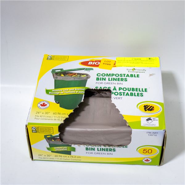 BOX OF 40 BIOSAK COMPOSTABLE BIN LINERS FOR GREEN